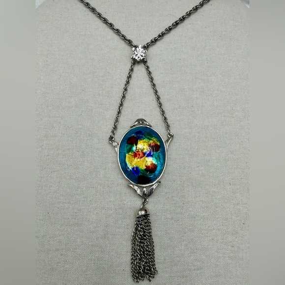 Vintage Celebrity signed Enamel Tassel Necklace - Picture 1 of 3